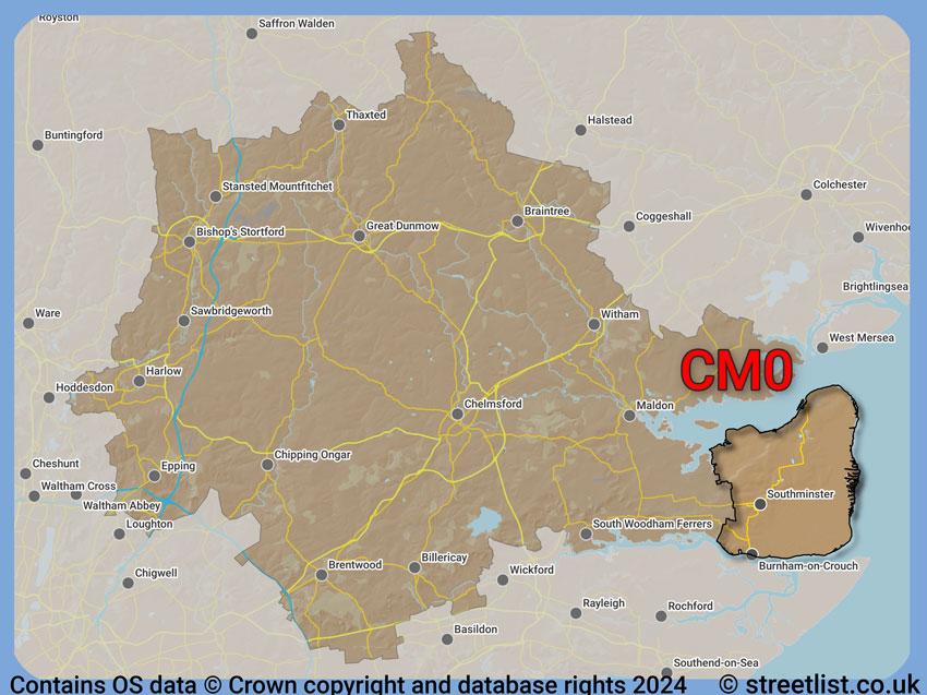 Where the CM0 postcode district lies within the wider  postcode area