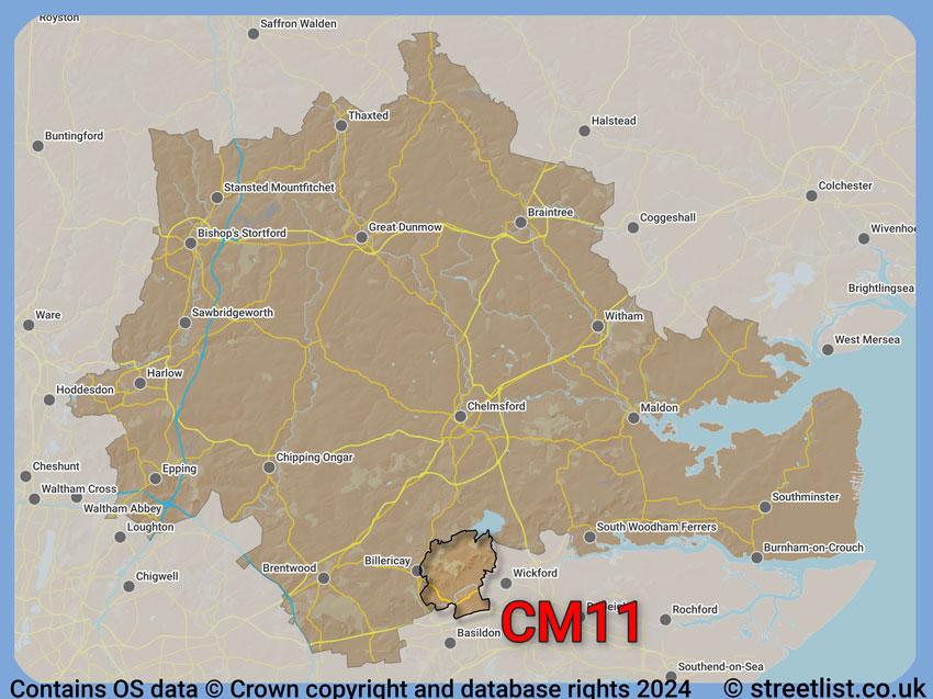 Where the CM11 postcode district lies within the wider  postcode area