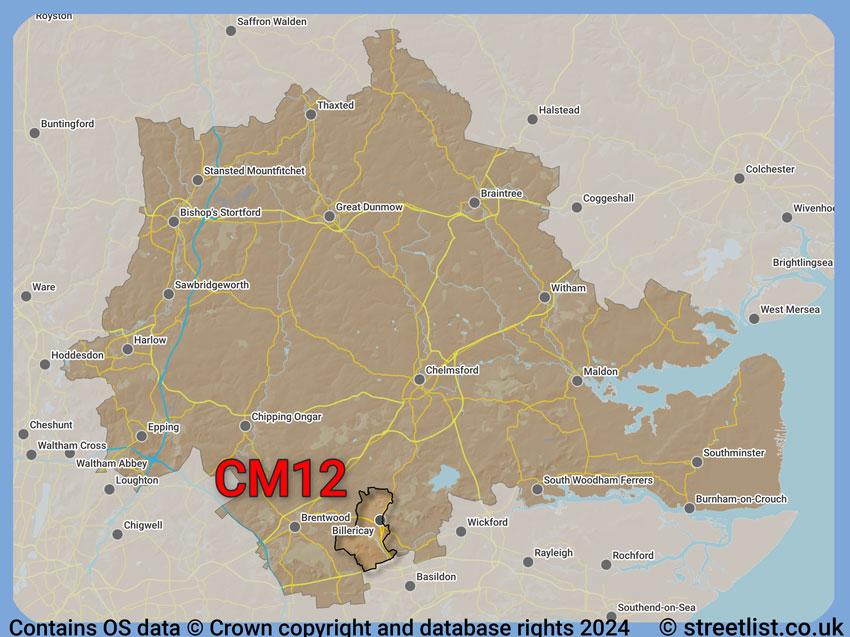 Where the CM12 postcode district lies within the wider  postcode area