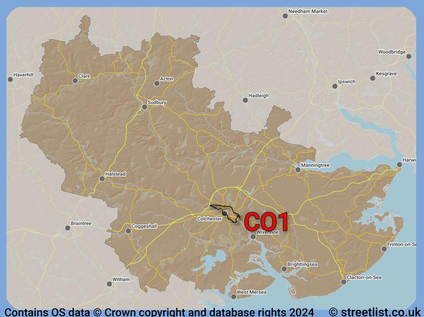 Where the CO1 postcode district lies within the wider  postcode area