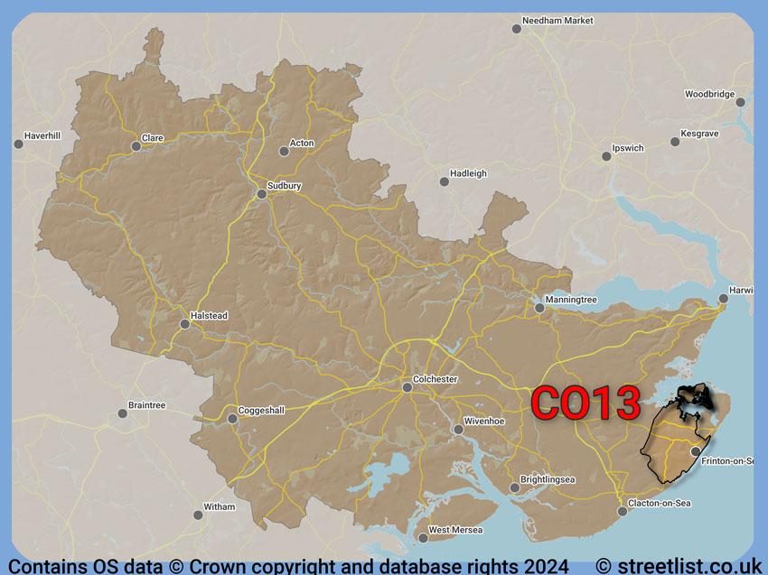 Where the CO13 postcode district lies within the wider  postcode area