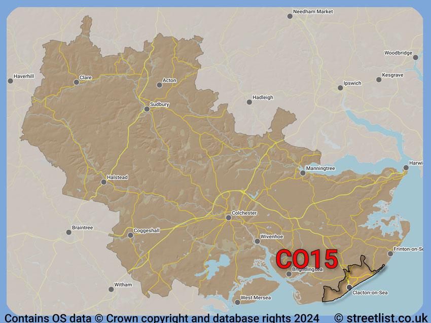 Where the CO15 postcode district lies within the wider  postcode area