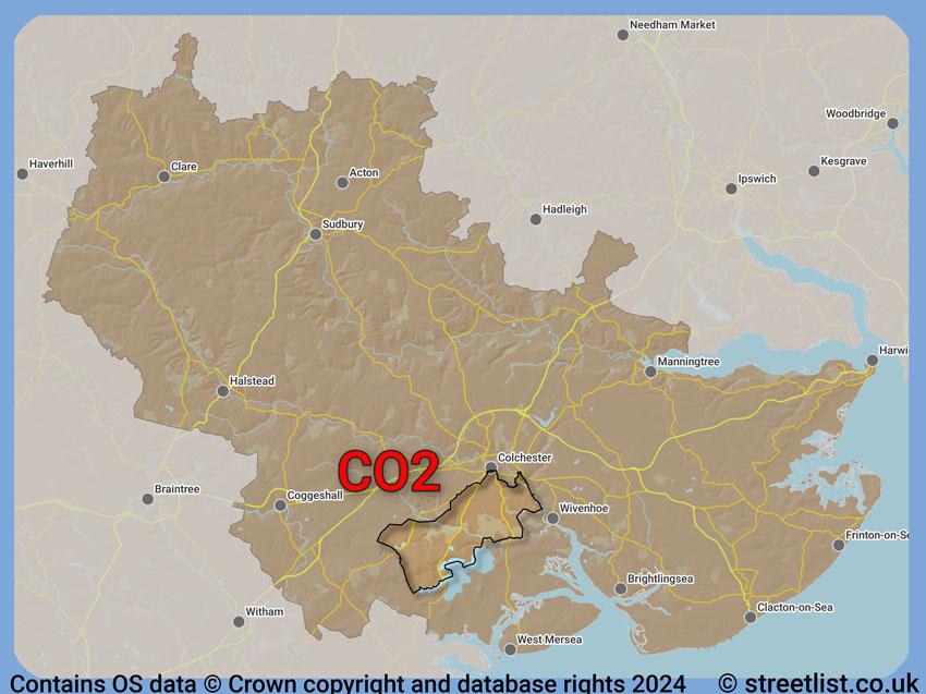 Where the CO2 postcode district lies within the wider  postcode area