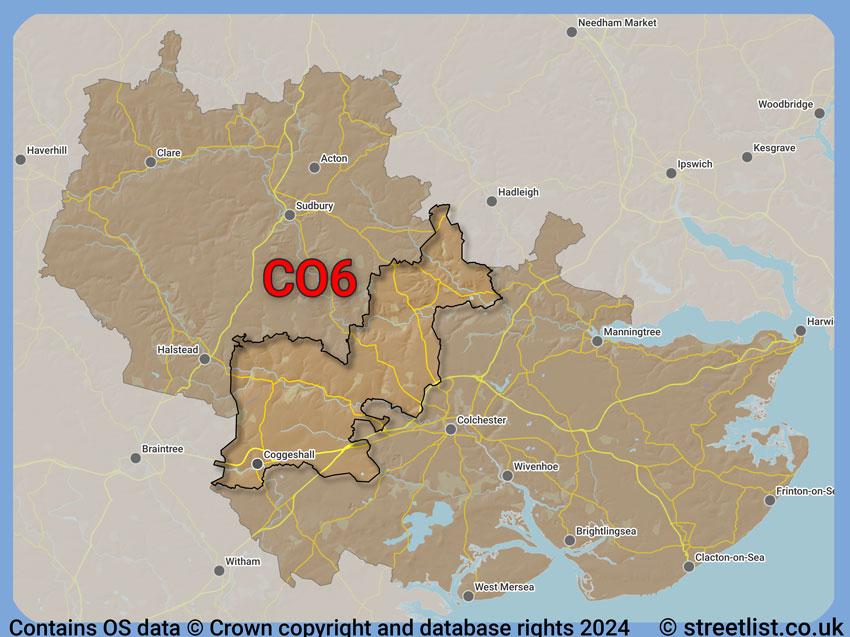 Where the CO6 postcode district lies within the wider  postcode area