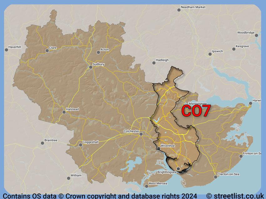 Where the CO7 postcode district lies within the wider  postcode area