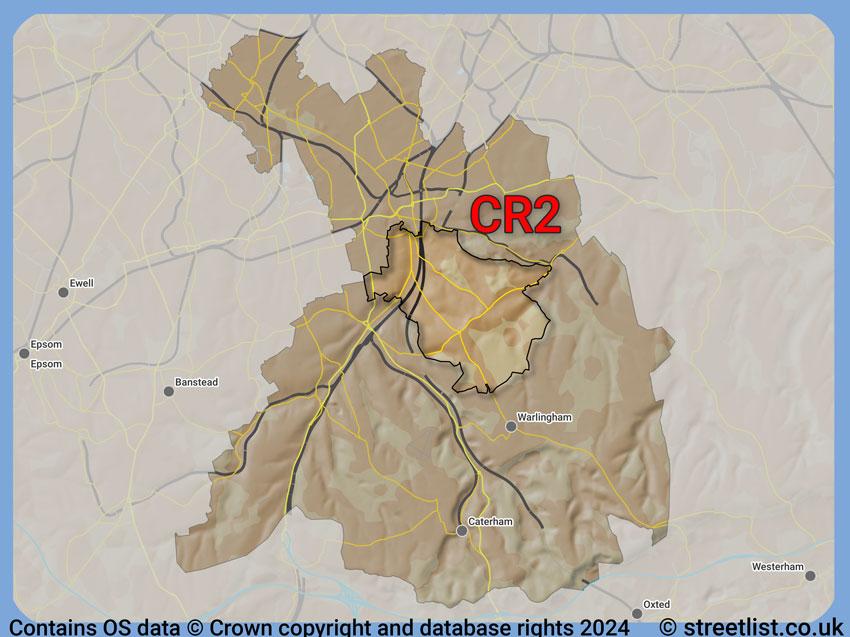 Where the CR2 postcode district lies within the wider  postcode area