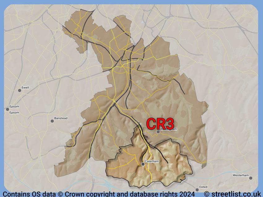 Where the CR3 postcode district lies within the wider  postcode area