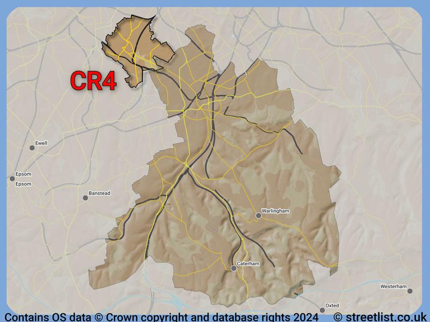 Where the CR4 postcode district lies within the wider  postcode area