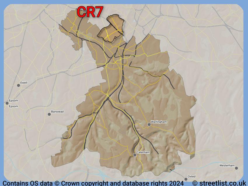 Where the CR7 postcode district lies within the wider  postcode area