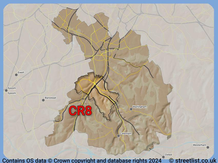 Where the CR8 postcode district lies within the wider  postcode area