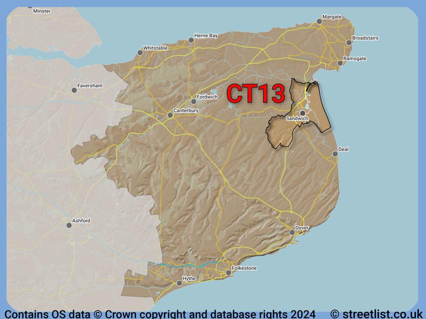 Where the CT13 postcode district lies within the wider  postcode area