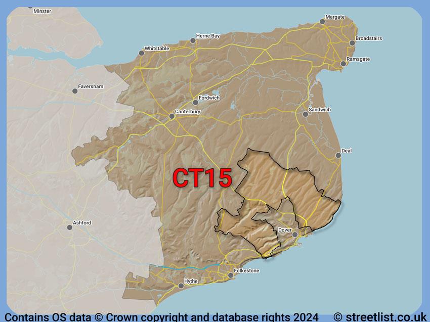 Where the CT15 postcode district lies within the wider  postcode area