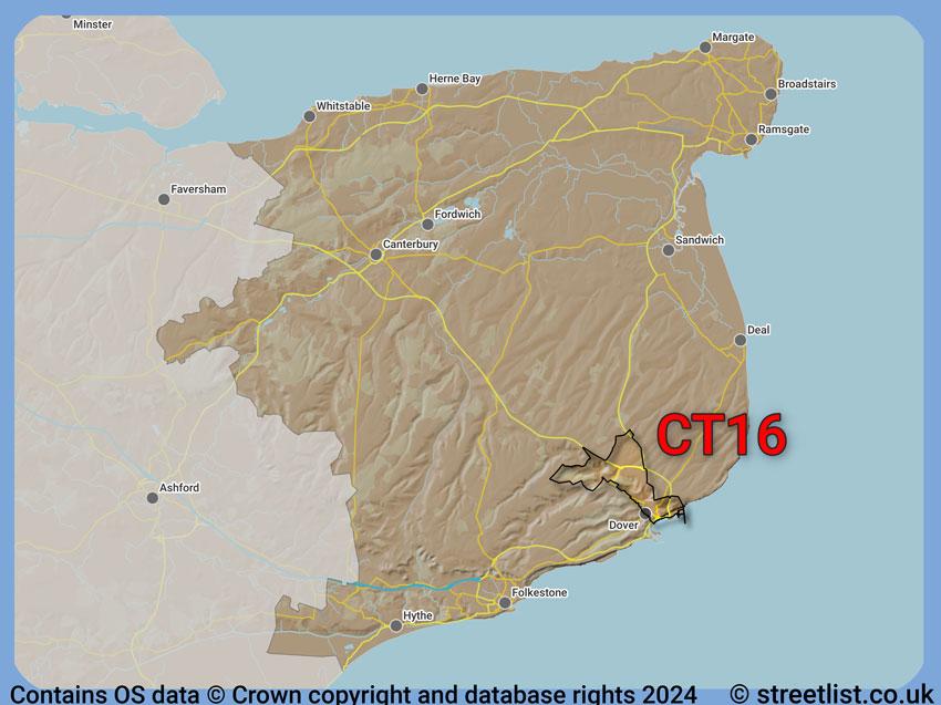 Where the CT16 postcode district lies within the wider  postcode area