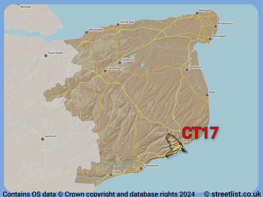 Where the CT17 postcode district lies within the wider  postcode area