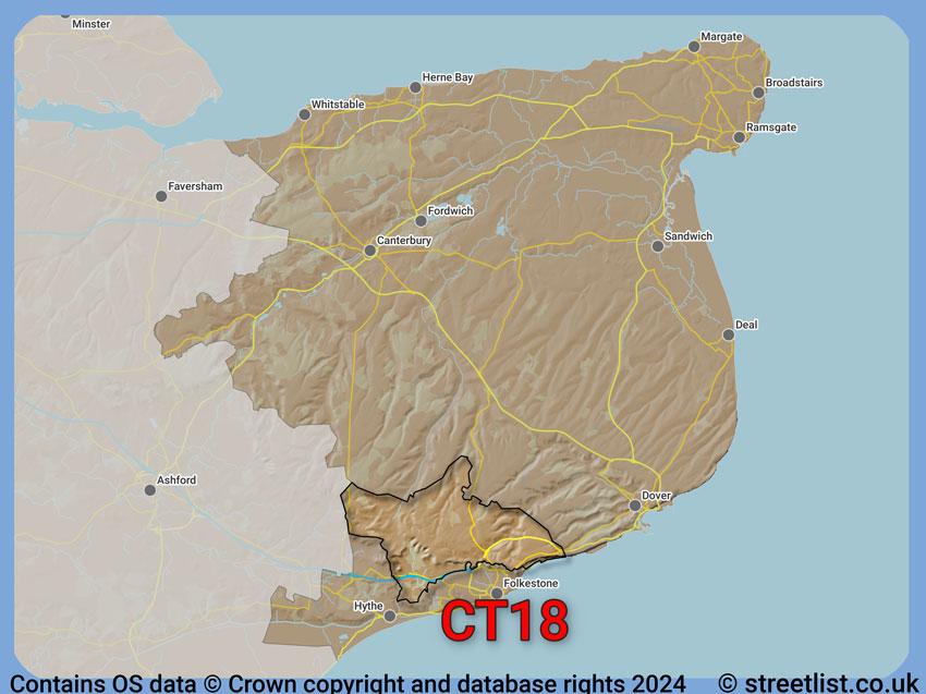 Where the CT18 postcode district lies within the wider  postcode area