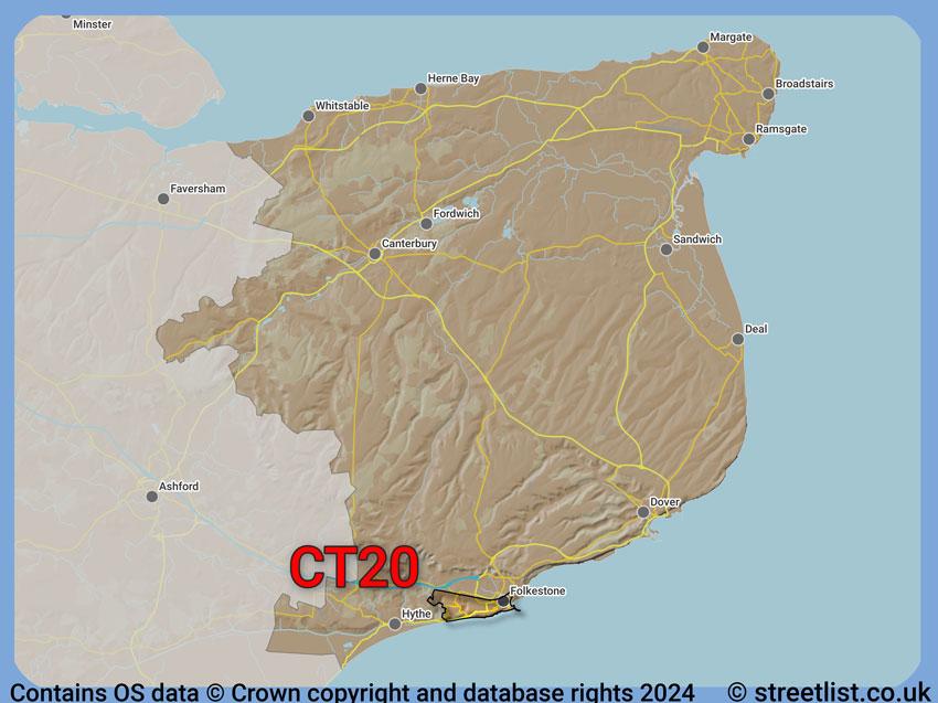 Where the CT20 postcode district lies within the wider  postcode area