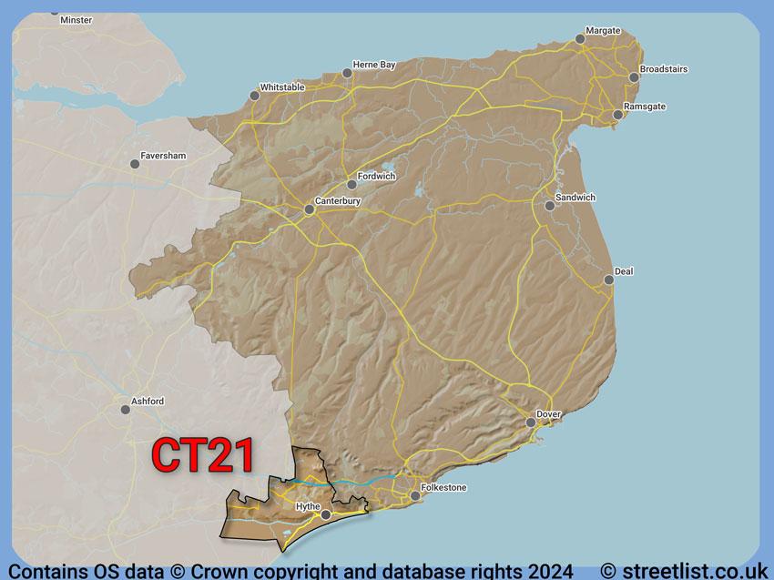 Where the CT21 postcode district lies within the wider  postcode area