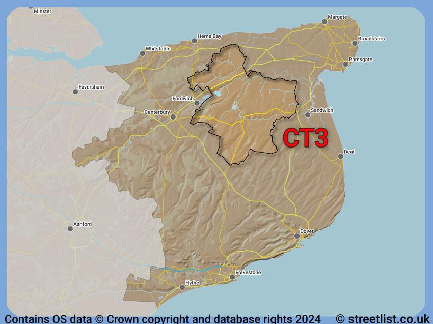 Where the CT3 postcode district lies within the wider  postcode area