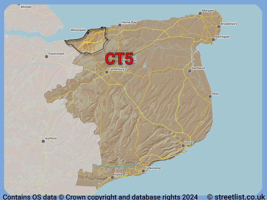 Where the CT5 postcode district lies within the wider  postcode area