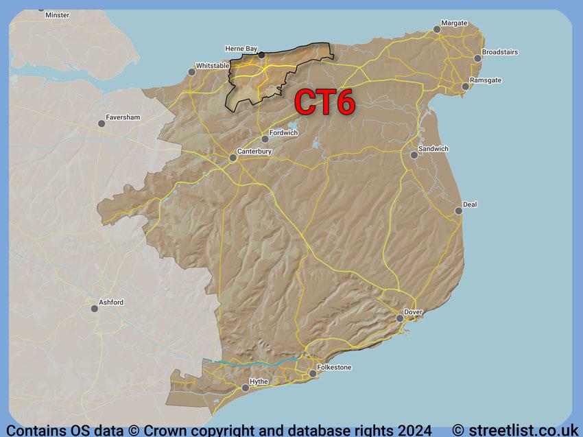 Where the CT6 postcode district lies within the wider  postcode area