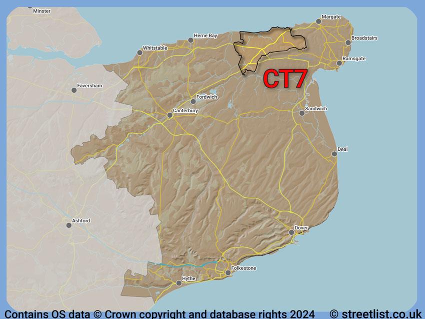 Where the CT7 postcode district lies within the wider  postcode area