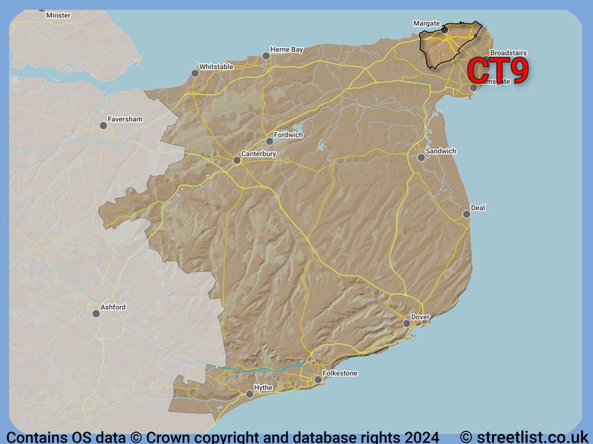 Where the CT9 postcode district lies within the wider  postcode area