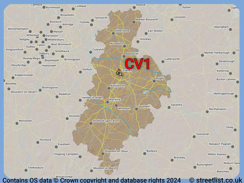 Where the CV1 postcode district lies within the wider  postcode area