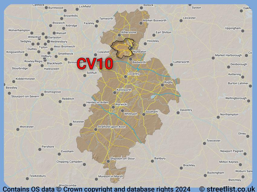 Where the CV10 postcode district lies within the wider  postcode area