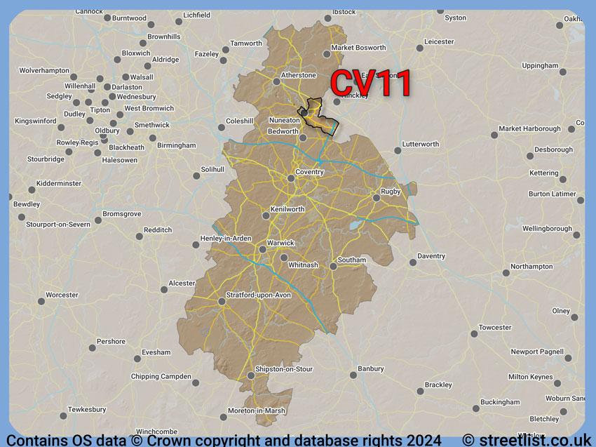 Where the CV11 postcode district lies within the wider  postcode area