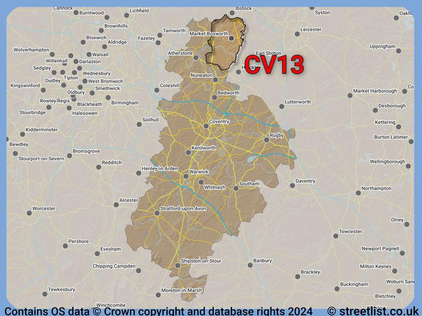 Where the CV13 postcode district lies within the wider  postcode area