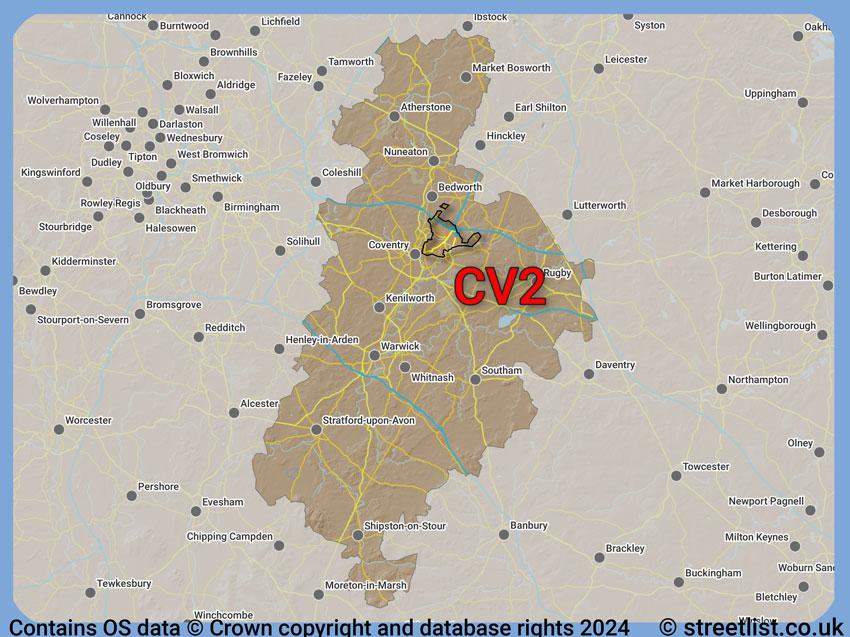 Where the CV2 postcode district lies within the wider  postcode area