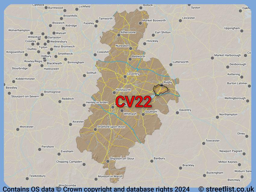 Where the CV22 postcode district lies within the wider  postcode area