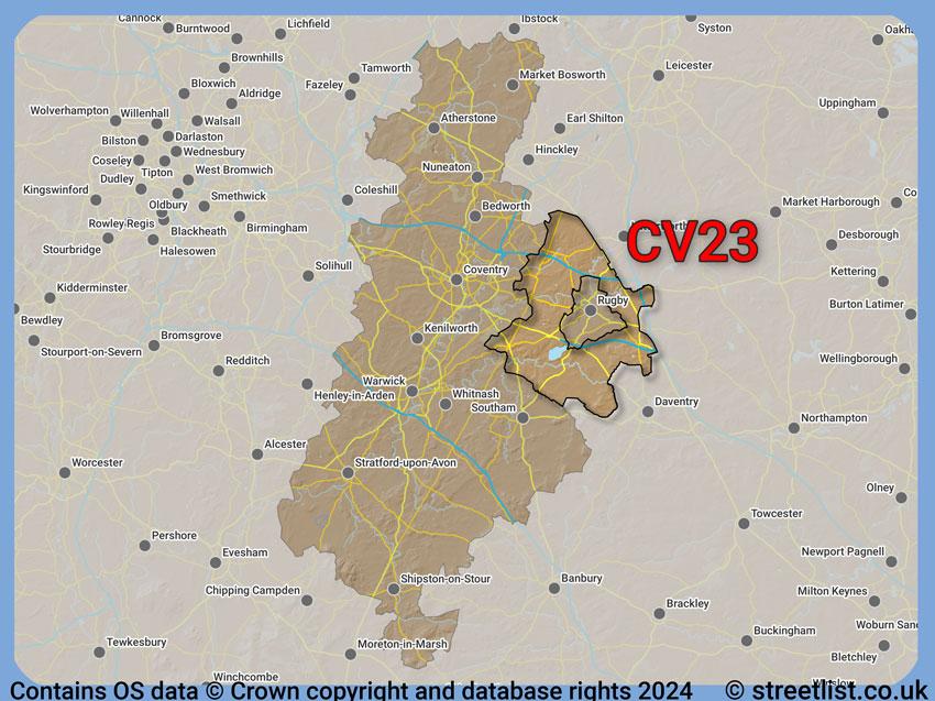 Where the CV23 postcode district lies within the wider  postcode area