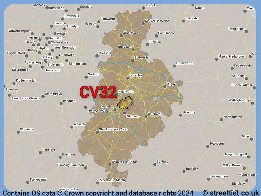 Where the CV32 postcode district lies within the wider  postcode area