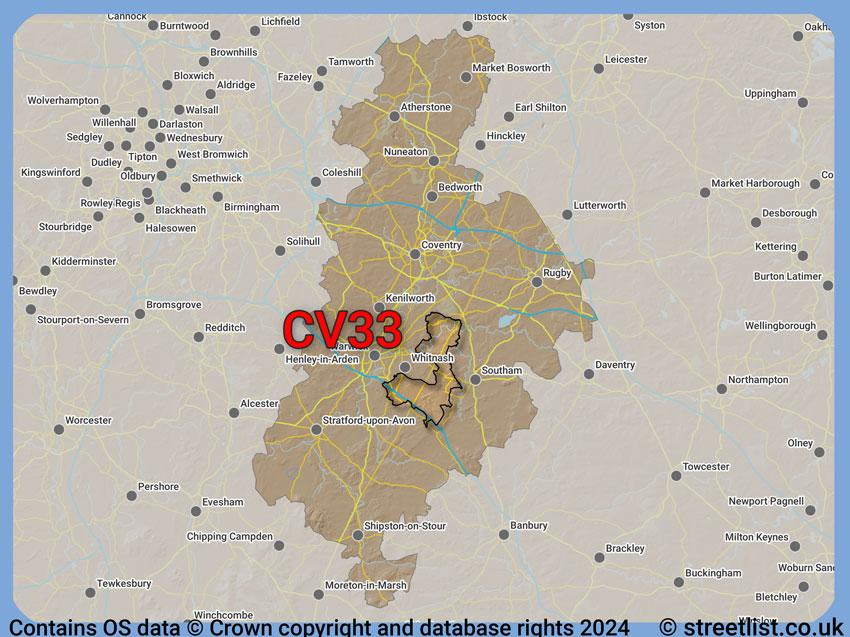 Where the CV33 postcode district lies within the wider  postcode area