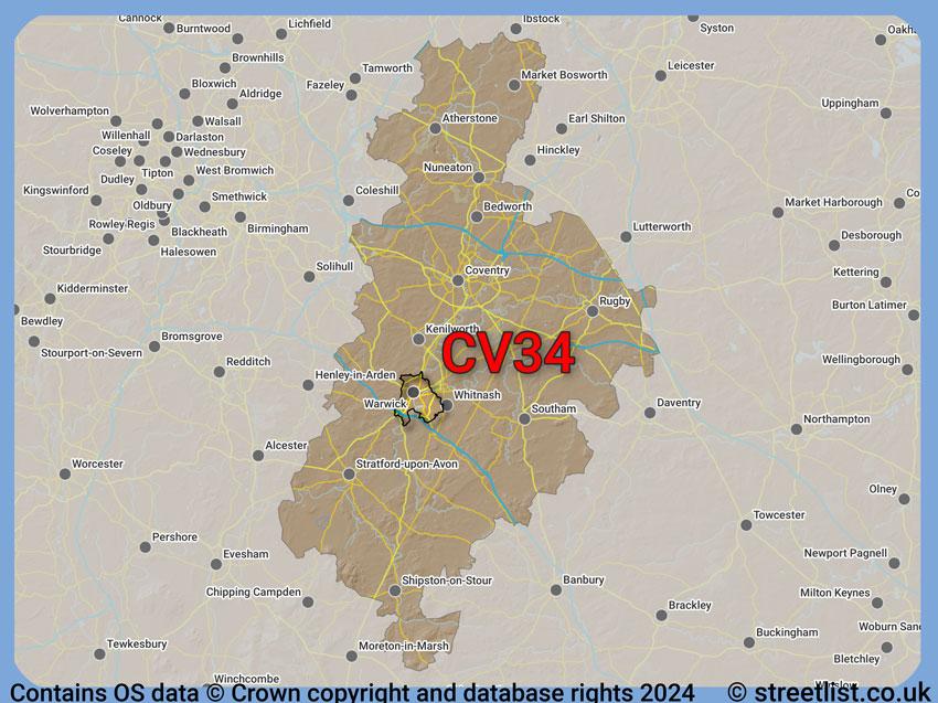 Where the CV34 postcode district lies within the wider  postcode area