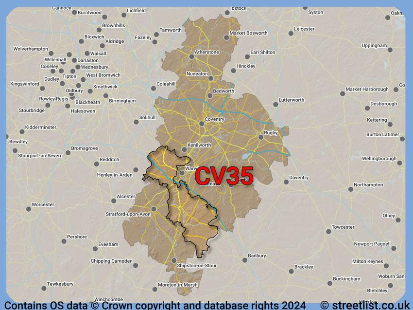 Where the CV35 postcode district lies within the wider  postcode area