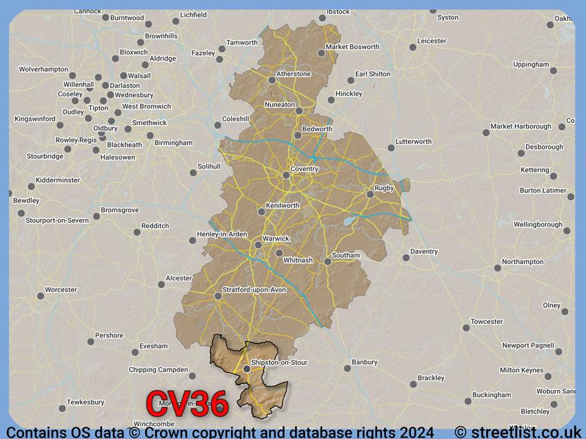 Where the CV36 postcode district lies within the wider  postcode area