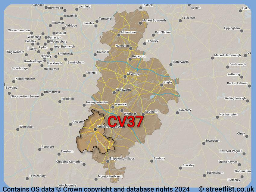 Where the CV37 postcode district lies within the wider  postcode area