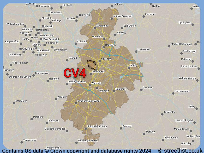 Where the CV4 postcode district lies within the wider  postcode area