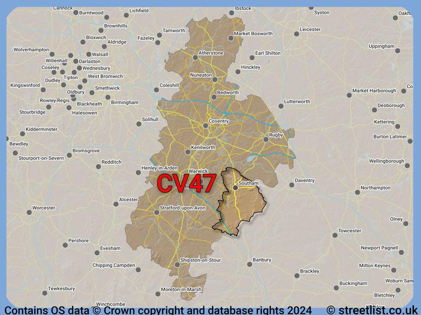 Where the CV47 postcode district lies within the wider  postcode area