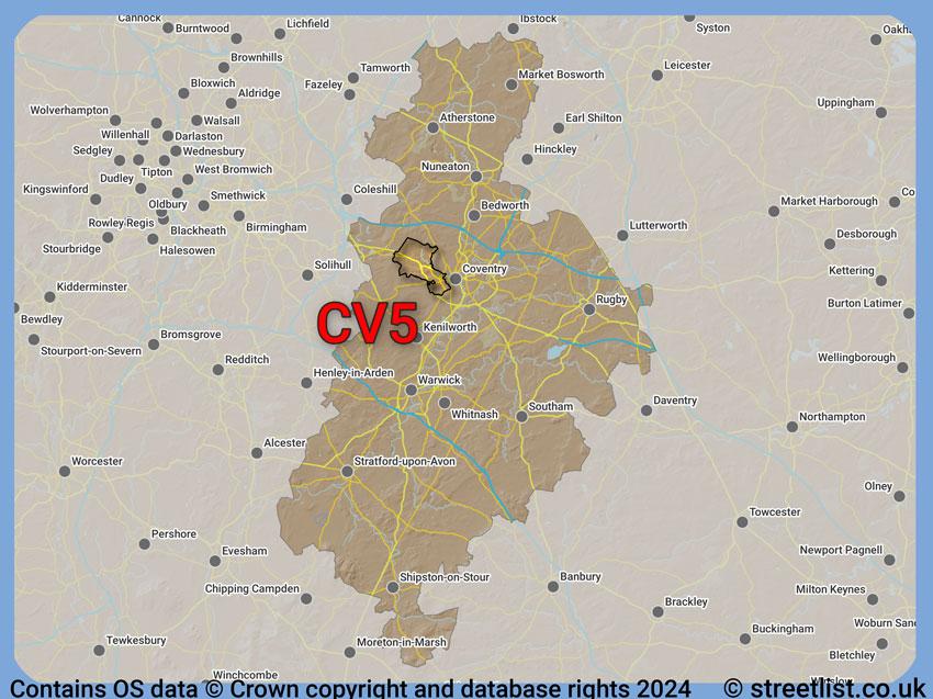 Where the CV5 postcode district lies within the wider  postcode area