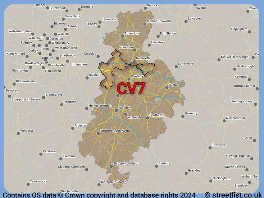 Where the CV7 postcode district lies within the wider  postcode area