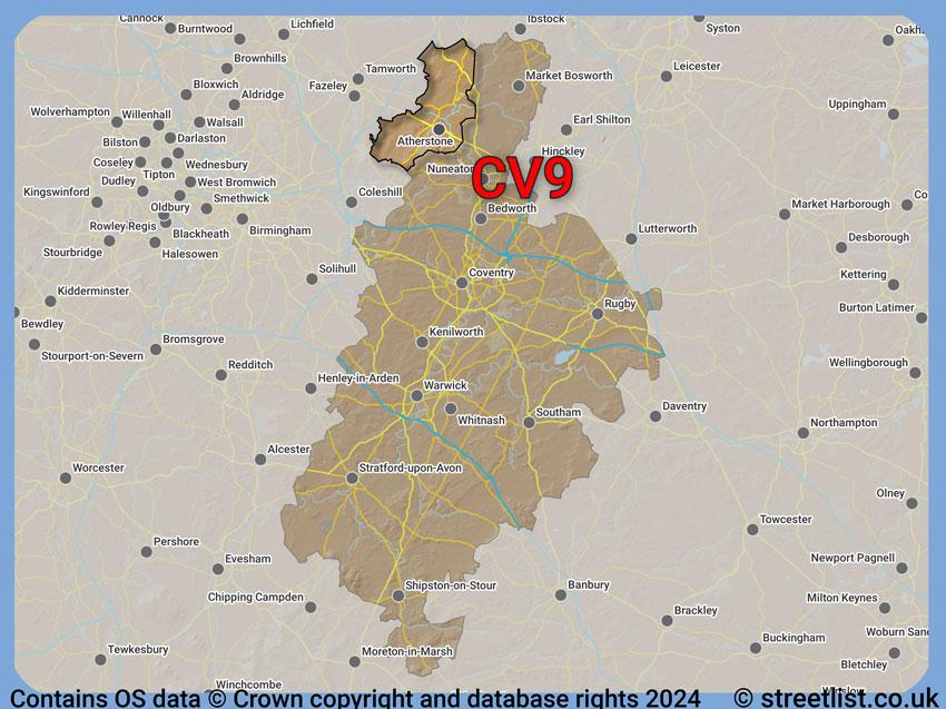 Where the CV9 postcode district lies within the wider  postcode area