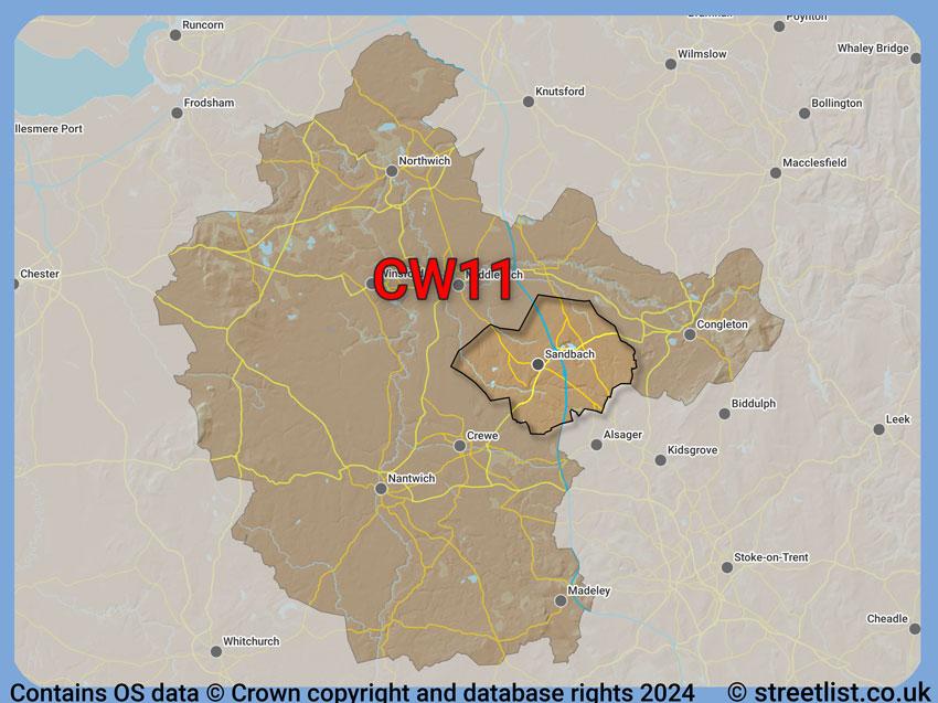 Where the CW11 postcode district lies within the wider  postcode area