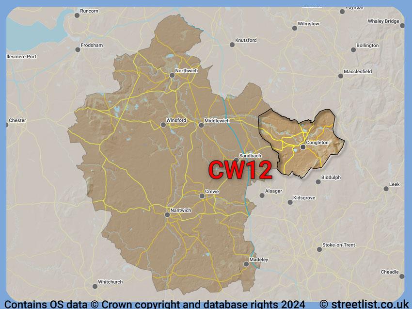 Where the CW12 postcode district lies within the wider  postcode area