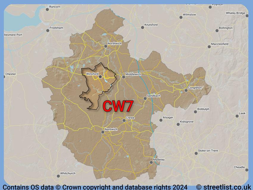 Where the CW7 postcode district lies within the wider  postcode area