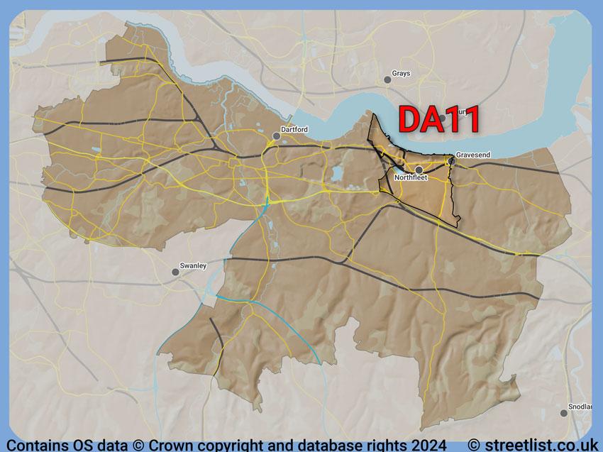 Where the DA11 postcode district lies within the wider  postcode area