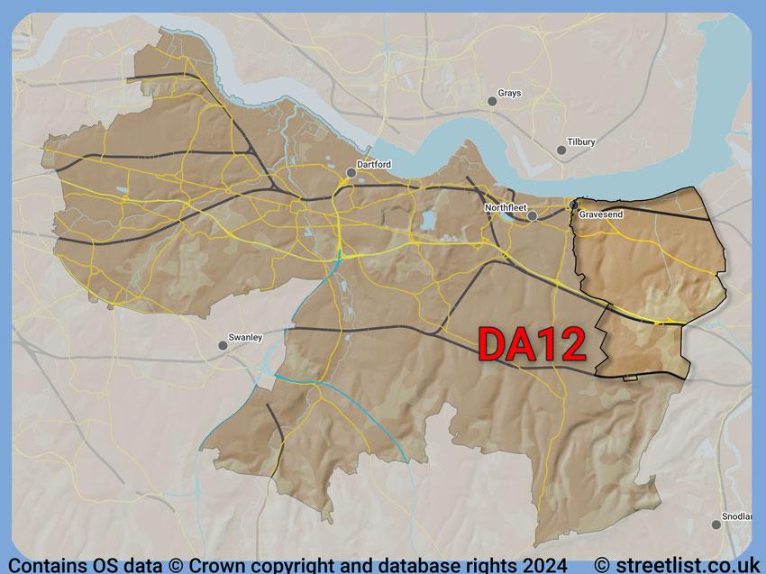 Where the DA12 postcode district lies within the wider  postcode area