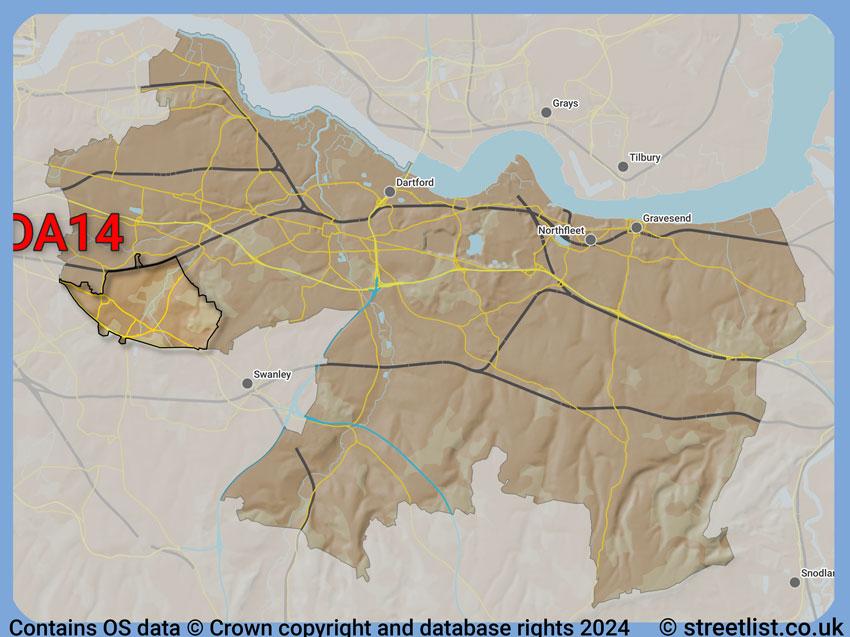 Where the DA14 postcode district lies within the wider  postcode area